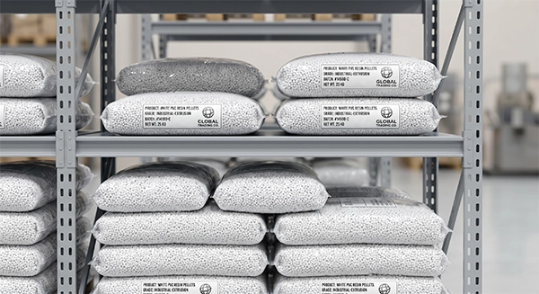 White PVC resin pellets packed for industrial supply